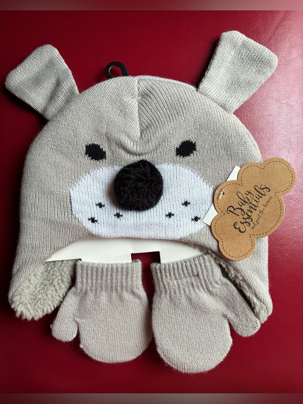 Kids Cozy Dog Beanie and Mittens Set - Gray